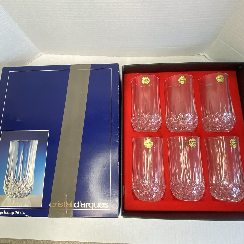 Set of 6 Vintage Cristal D'Arques Longchamp Lead Crystal 5 1/4" Tall Glasses NEW